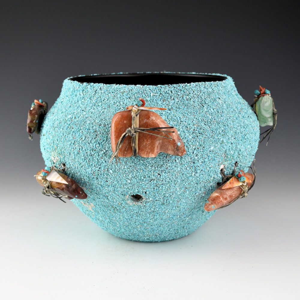 Boone, Lena - Large Zuni Fetish Jar with 10 Fetishes (1980s)
