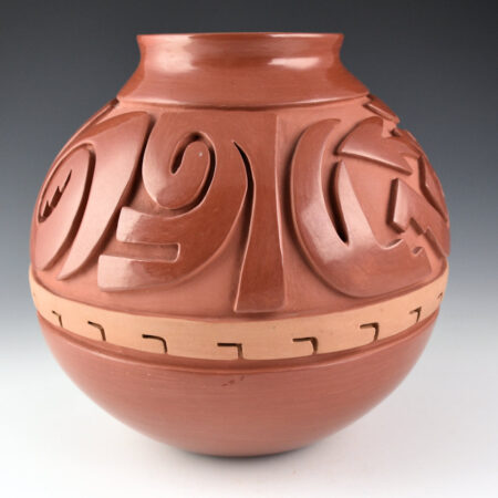 Alternative view of Cain, Linda - Large Red and Tan Jar with Carved Avanyu