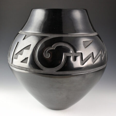 Tafoya, LuAnn - 12" Tall Jar with Carved Old-Style Avanyu and Birds