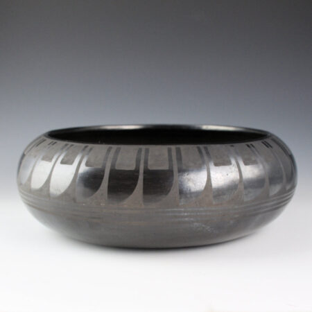 Martinez, Maria - 10"W Wide Bowl with Feather Pattern (1920's), "Marie"