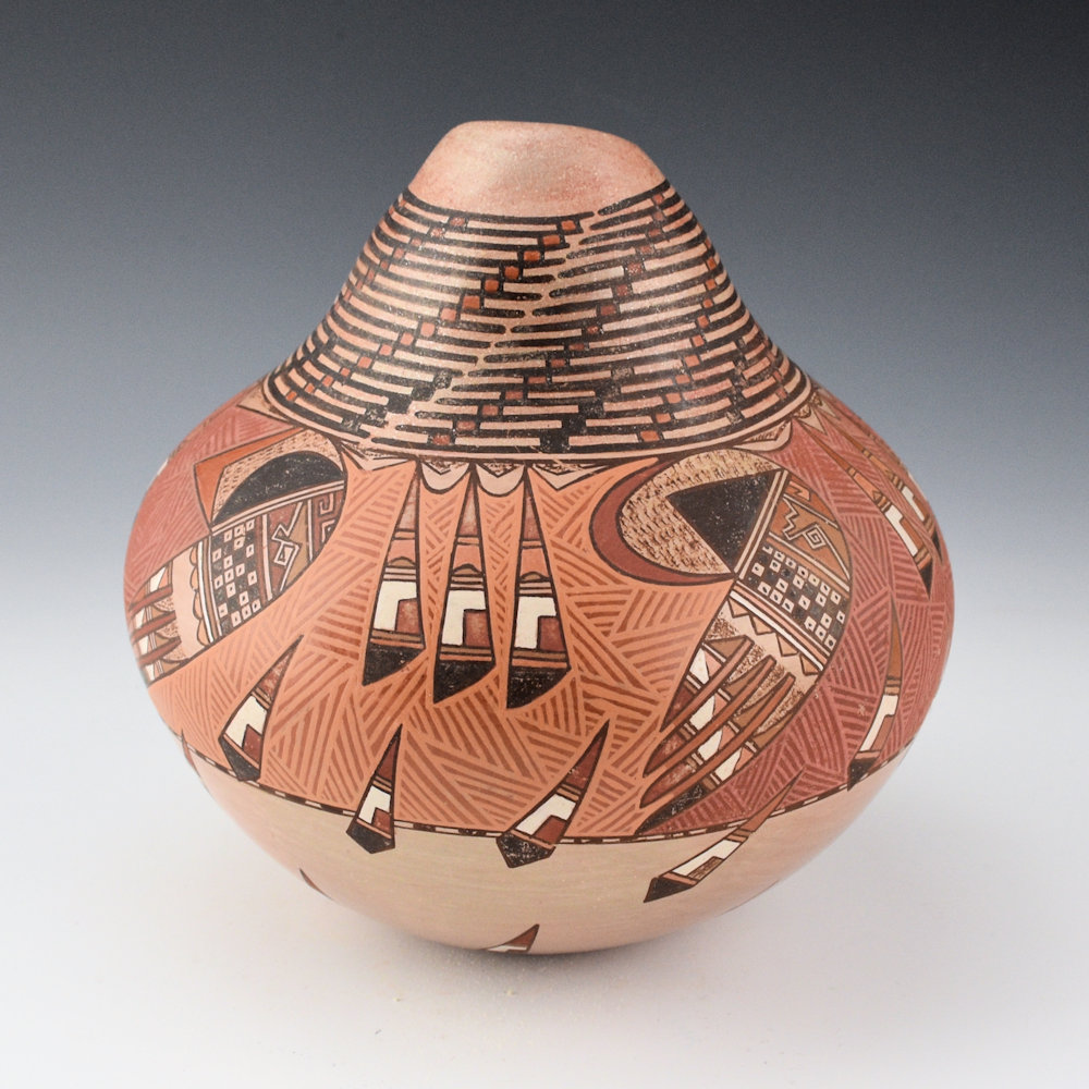 Begaye, Nathan - Polychrome Jar with Bird Wings, Feathers, and Checkerboard Neck (1984) - Image 4