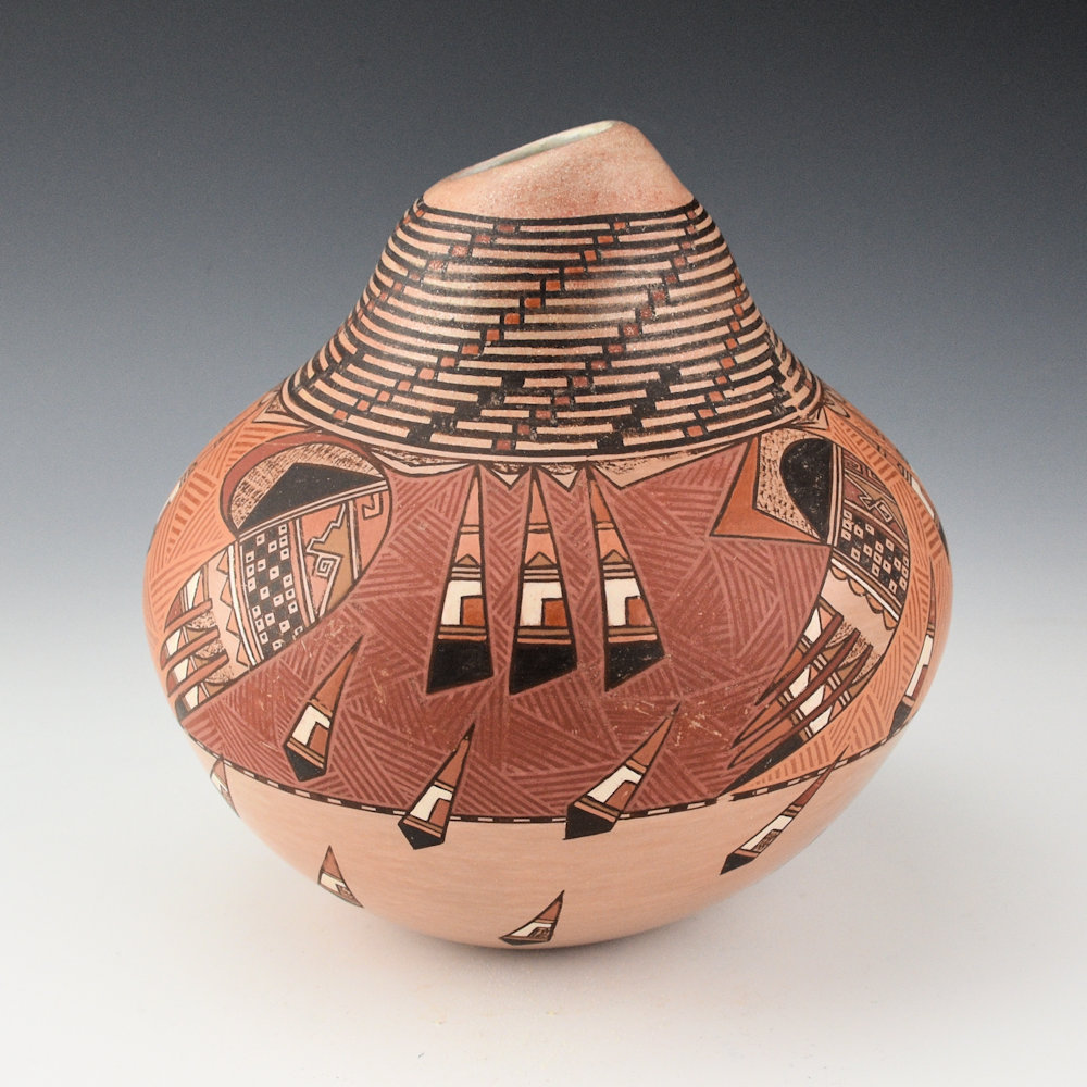 Begaye, Nathan - Polychrome Jar with Bird Wings, Feathers, and Checkerboard Neck (1984) - Image 2