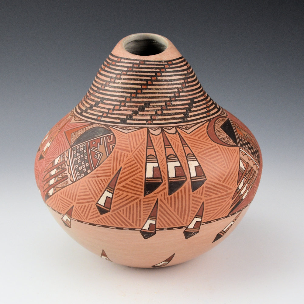 Begaye, Nathan - Polychrome Jar with Bird Wings, Feathers, and Checkerboard Neck (1984) - Image 3