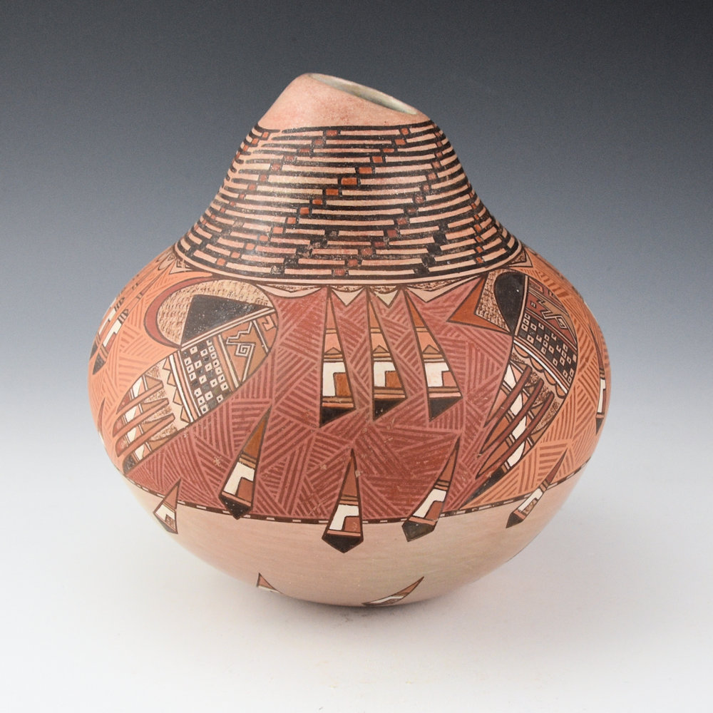Begaye, Nathan - Polychrome Jar with Bird Wings, Feathers, and Checkerboard Neck (1984)