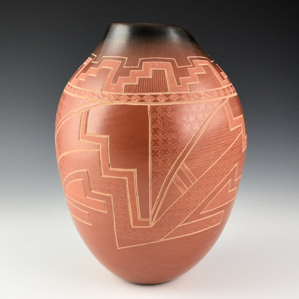 Folwell, Polly Rose - 8" Tall Jar with Asymmetric Rim and Mesa Designs - Image 2
