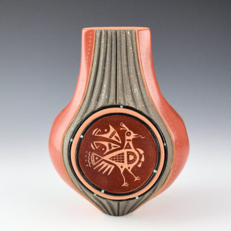 Sanchez, Russell  -  Deep Red Jar with Bird Medallions and Gourd Indentions