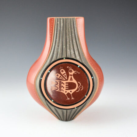 Alternative view of Sanchez, Russell  -  Deep Red Jar with Bird Medallions and Gourd Indentions