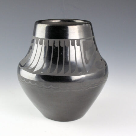 Martinez, Santana and Adam - Black Jar with Feather, Cloud and Rain Designs (1970s)
