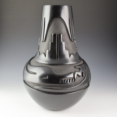 Naranjo, Teresita  - 14" Tall Jar with Carved Avanyu and Rain Clouds (1980s)