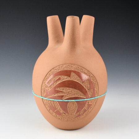 Gonzales, Tse-Pe - Three-Spout Jar with Sun, Avanyu, and Bear (1980s)
