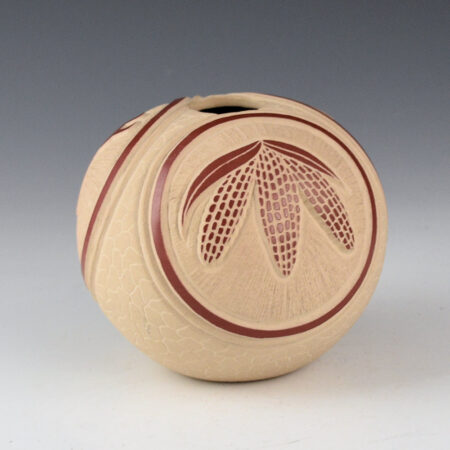Alternative view of Youvella, Wallace - Red Bowl with Flute Player, Corn, and Coyote (1980s)