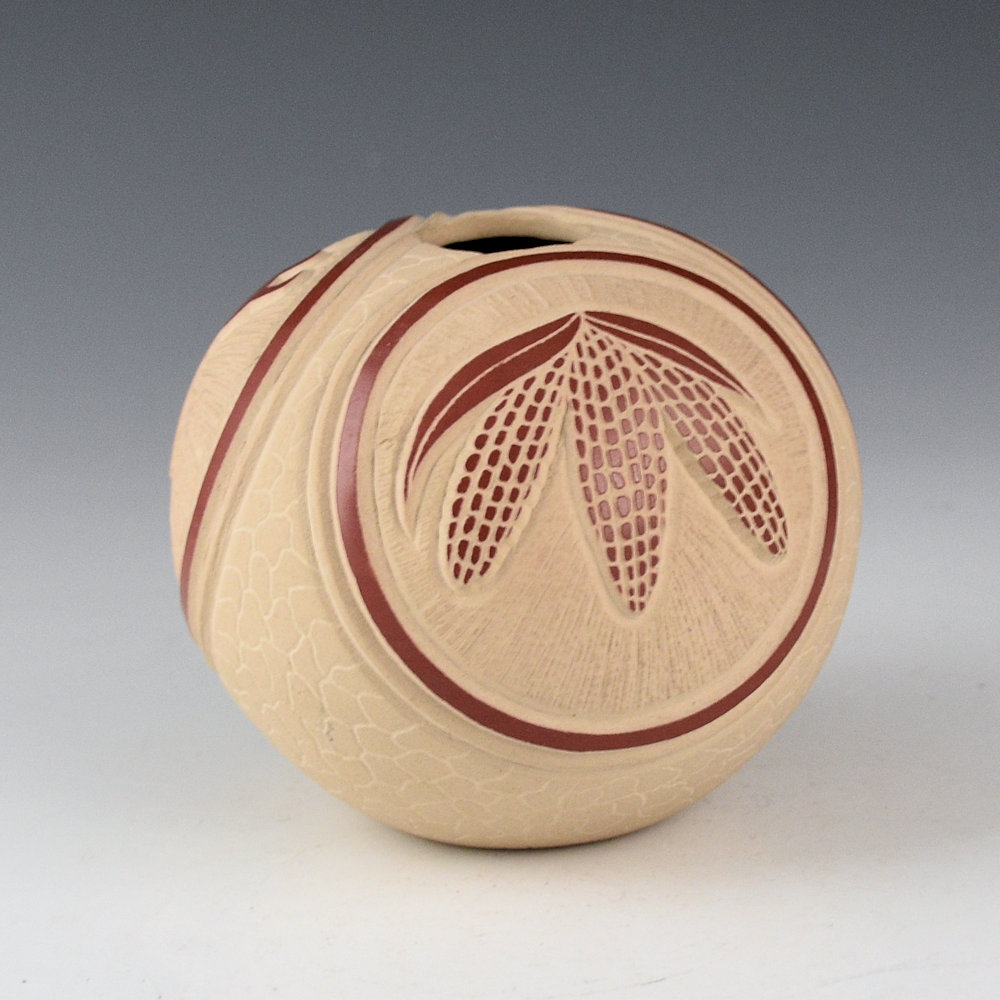 Youvella, Wallace - Red Bowl with Flute Player, Corn, and Coyote (1980s) - Image 2