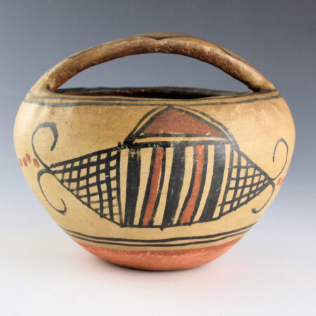 Unsigned - San Ildefonso Polychrome Bowl with Rainbow Design, Handle (1910-15)