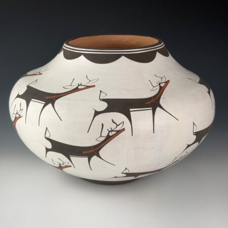Alternative view of Peynetsa, Anderson - 11" Wide Olla with Heartline Deer and Cloud Rim