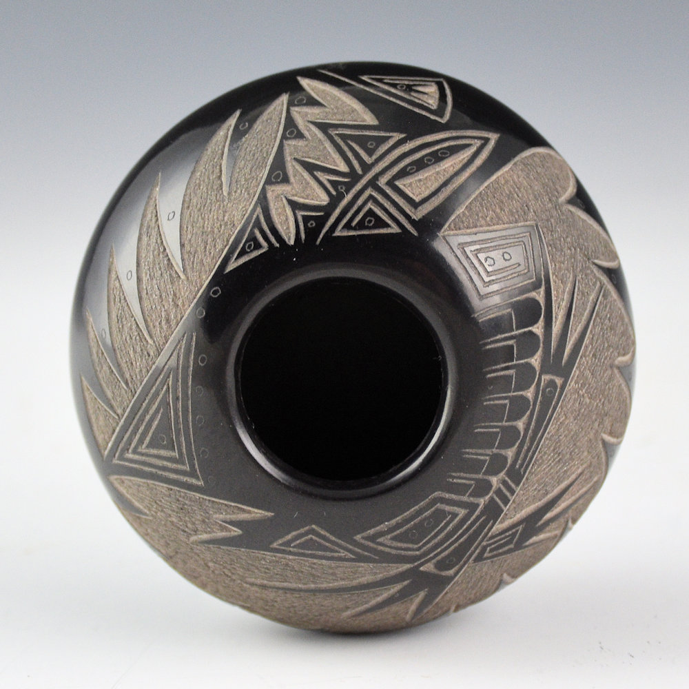 Haungooah, Art Cody - Black Bowl with Feather and Bird Wing Designs (1981) - Image 2