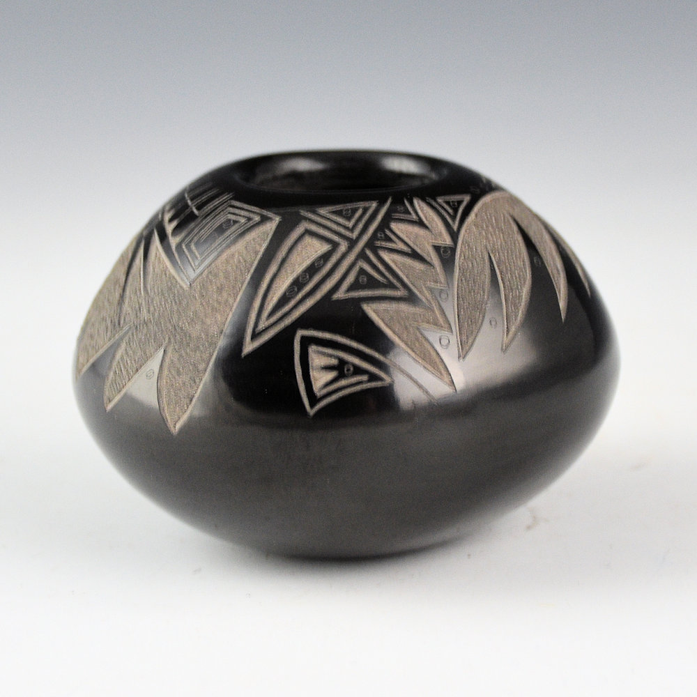 Haungooah, Art Cody - Black Bowl with Feather and Bird Wing Designs (1981)