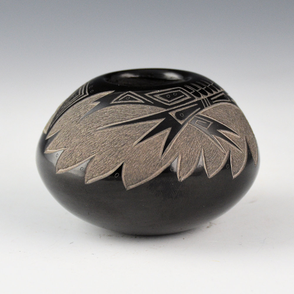 Haungooah, Art Cody - Black Bowl with Feather and Bird Wing Designs (1981) - Image 3