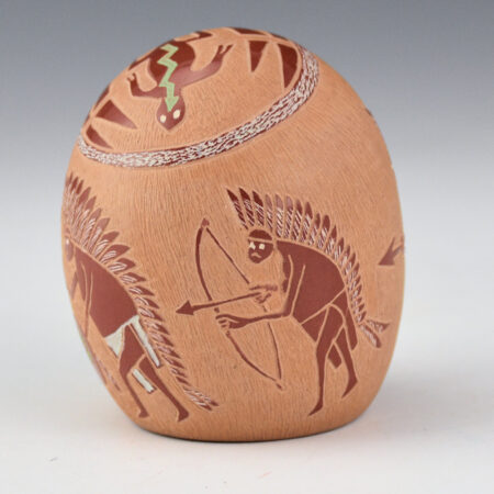Tafoya, Camilio - "Comanche Dancers" Seedpot (1983)