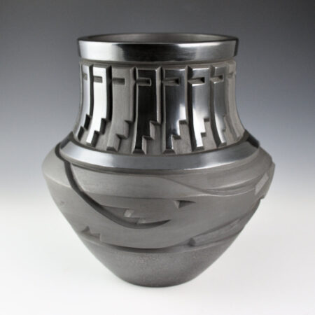 Begay, Daniel - "Below the Clouds" Water Jar with Carved Feathers and Avanyu