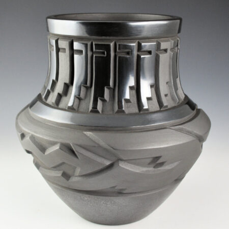 Alternative view of Begay, Daniel - "Below the Clouds" Water Jar with Carved Feathers and Avanyu