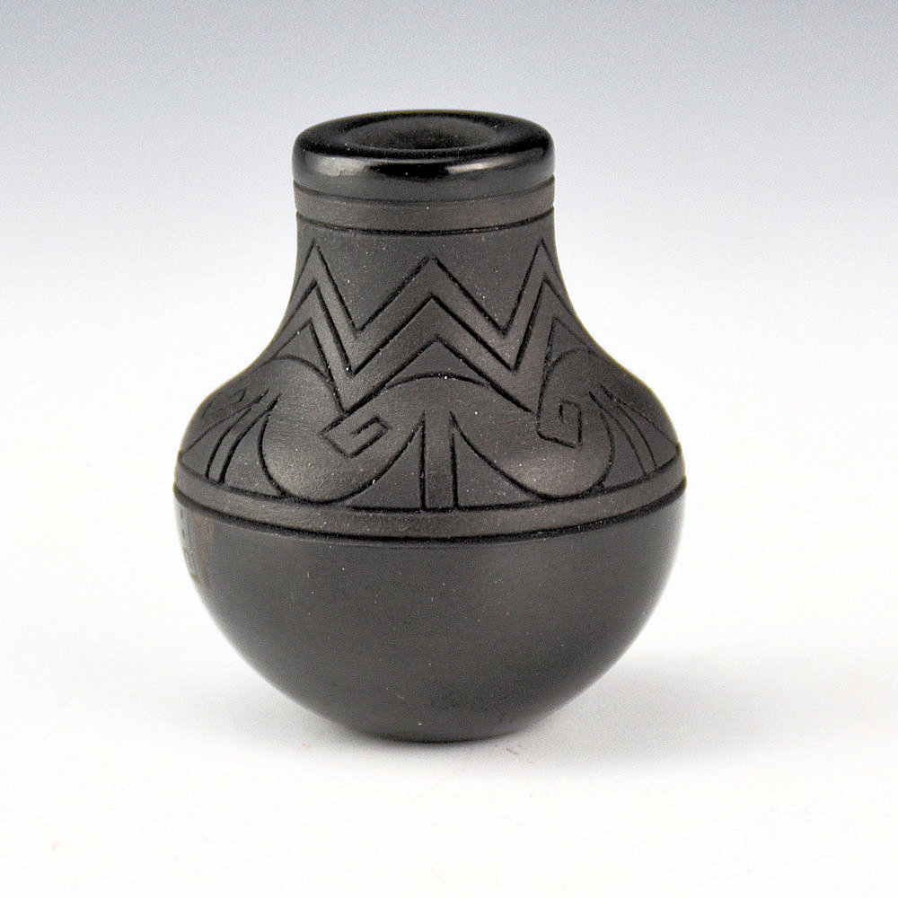 Curran, Dolores - "Poly-Tonal" Jar with Mountains and River Designs
