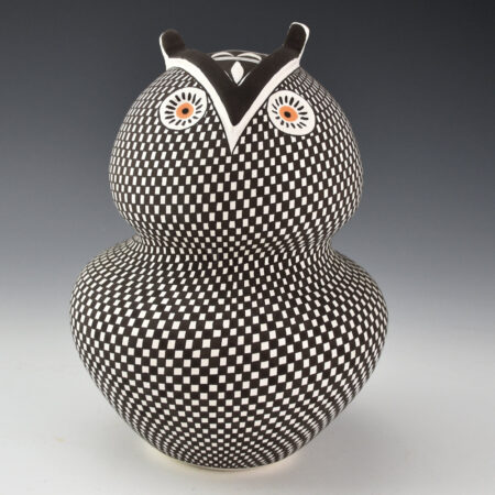 Antonio, Frederica - Tall Checkerboard Double Lobe "Owl" Jar