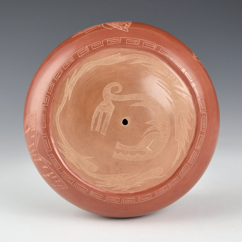 Medicine Flower, Grace - Red and Tan Seedpot with Butterflies (1976) - Image 2