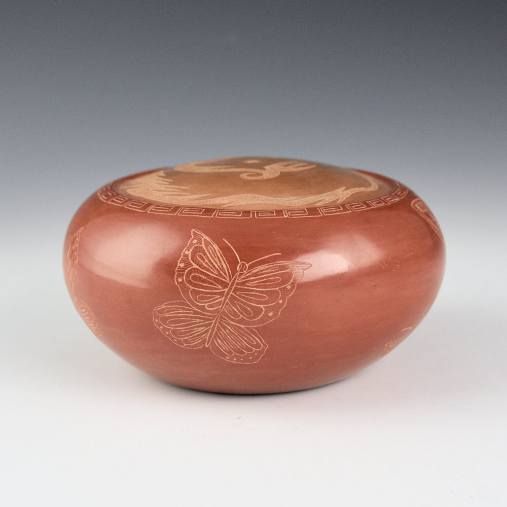 Medicine Flower, Grace - Red and Tan Seedpot with Butterflies (1976) - Image 3