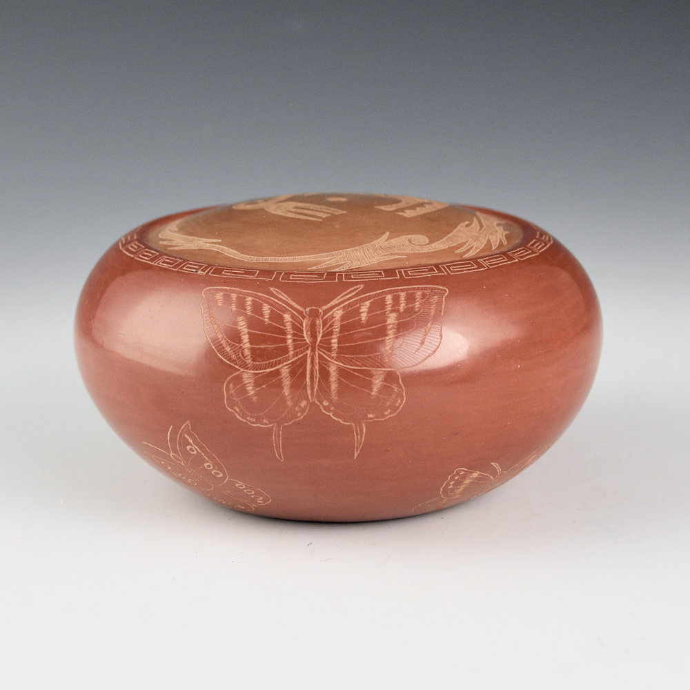 Medicine Flower, Grace - Red and Tan Seedpot with Butterflies (1976) - Image 5