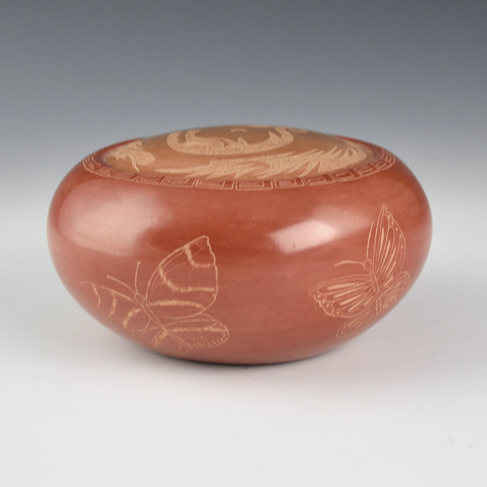 Medicine Flower, Grace - Red and Tan Seedpot with Butterflies (1976) - Image 4