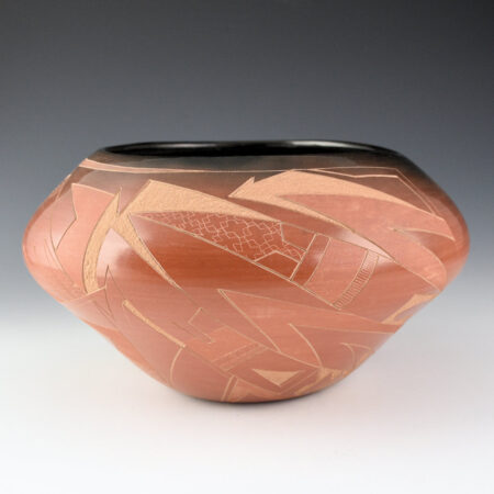 Folwell, Jody - 9" Wide Asymmetric Rim Jar with Lightning Designs