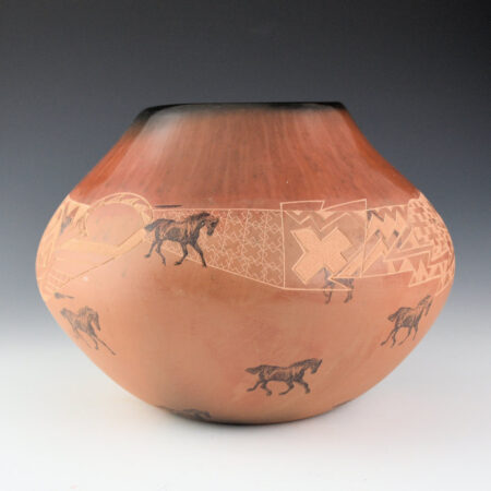 Folwell, Jody - "Win, Place, Show" Jar with Horses, Stars, and Asymmetric Rim