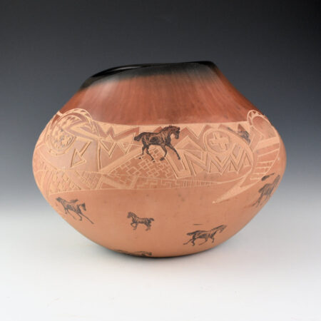 Alternative view of Folwell, Jody - "Win, Place, Show" Jar with Horses, Stars, and Asymmetric Rim