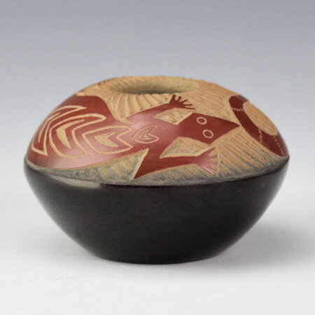 Lonewolf, Joseph - Red and Black Bowl with Mimbres Lizard (1972)