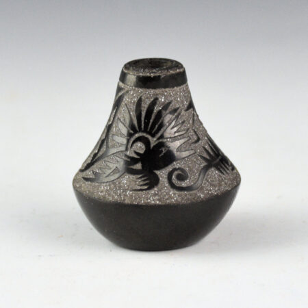 Lonewolf, Joseph - Mini Black Jar with Avanyu and Dragonfly (1979)