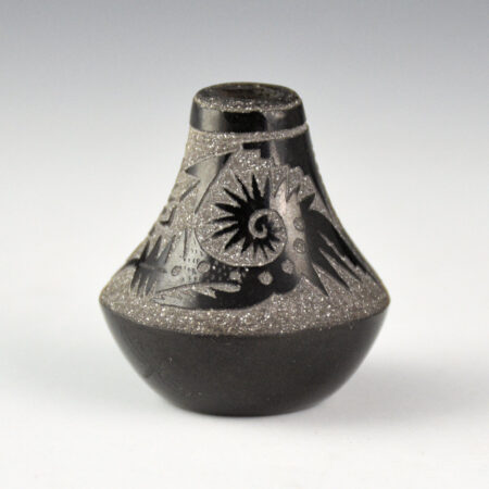 Alternative view of Lonewolf, Joseph - Mini Black Jar with Avanyu and Dragonfly (1979)