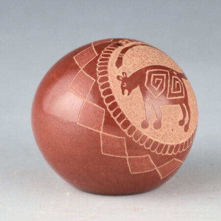 Alternative view of Lonewolf, Joseph - Mini Red Seedpot with Mimbres Mountain Lion and Bee (1978)