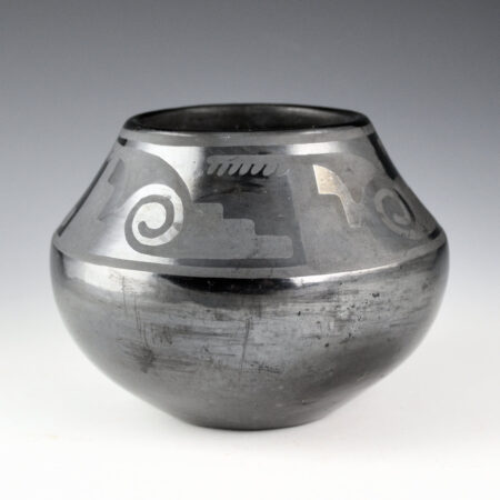 Martinez, Maria - Gunmetal Fired Jar with Clouds and Rain "Marie + Julian" (1925-30)