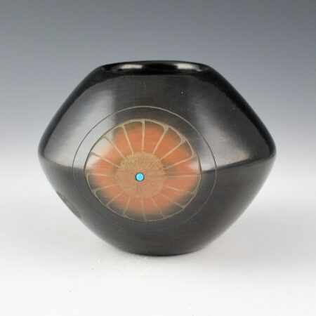 Alternative view of Suazo, Ron - Black and Sienna Jar with Feather Design and Turquoise (1988)