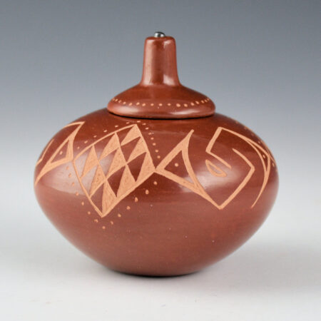 Alternative view of Sanchez, Russell  -  Deep Red Bowl with Interlocking Clouds and Lid