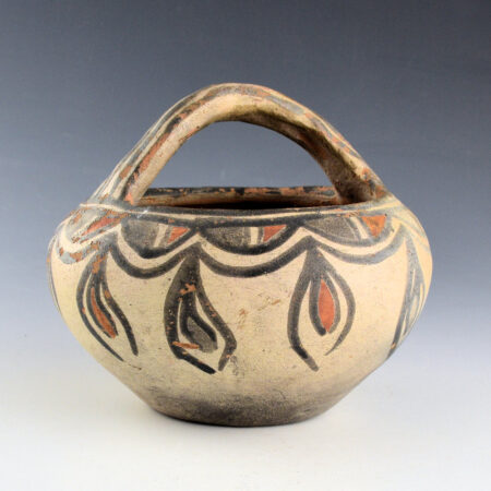 Alternative view of Unsigned - San Ildefonso Polychrome Bowl with Handle (1915-20)