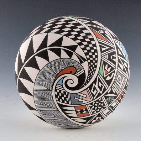 Lewis, Sharon - Large Seedpot with Swirling Bird and Geometrics