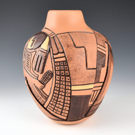 Alternative view of Polacca, Thomas - Jar with Carved Hano Mana Katsinas (1990s)