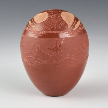 Medicine Flower, Grace - Seedpot with Realistic Deer and Five Running Deer (1992)